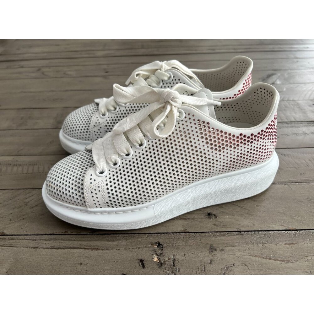 Alexander McQueen Oversized Perforated Leather Sneakers White Pink Size 37 7 - Picture 3 of 11
